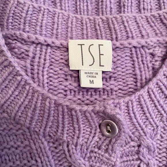 TSE Cashmere Cable Knit Purple Cardigan Sweater Size M Lightweight Button - Picture 10 of 12